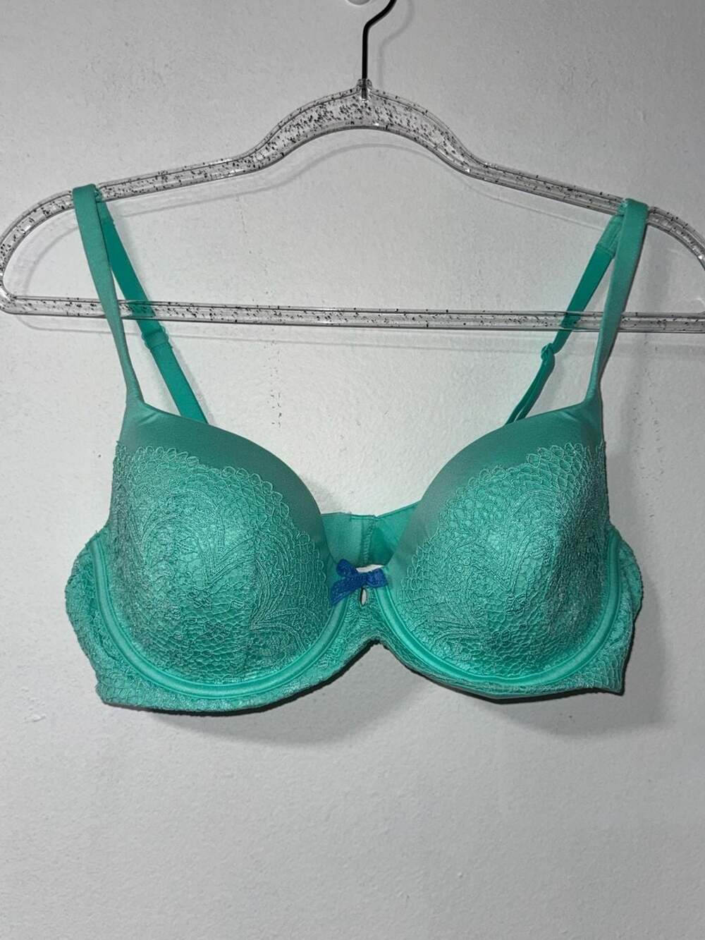 Victoria's Secret Body By Victoria Lined Demi Bra Size 36D Turquoise Green Lace